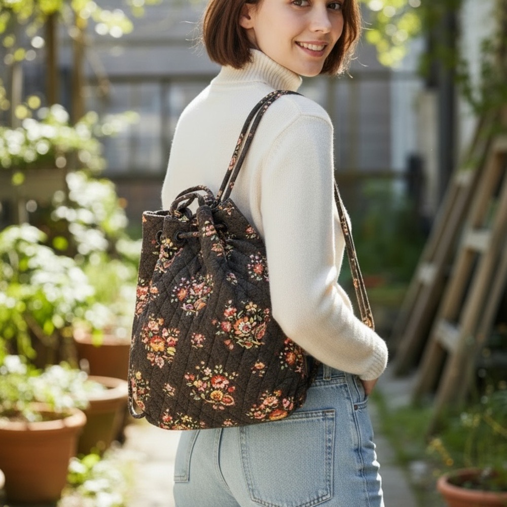 Vera Bradley Drawstring Bucket Backpack Chocolate - image 2